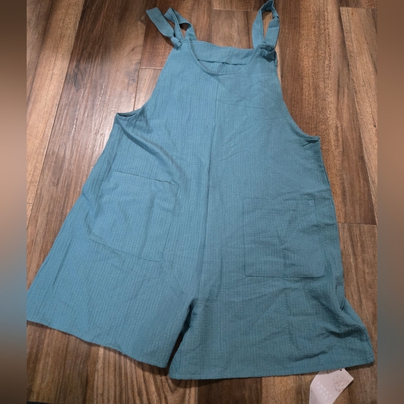 Pants - Teal Sleeveless Jumpsuit with Pockets